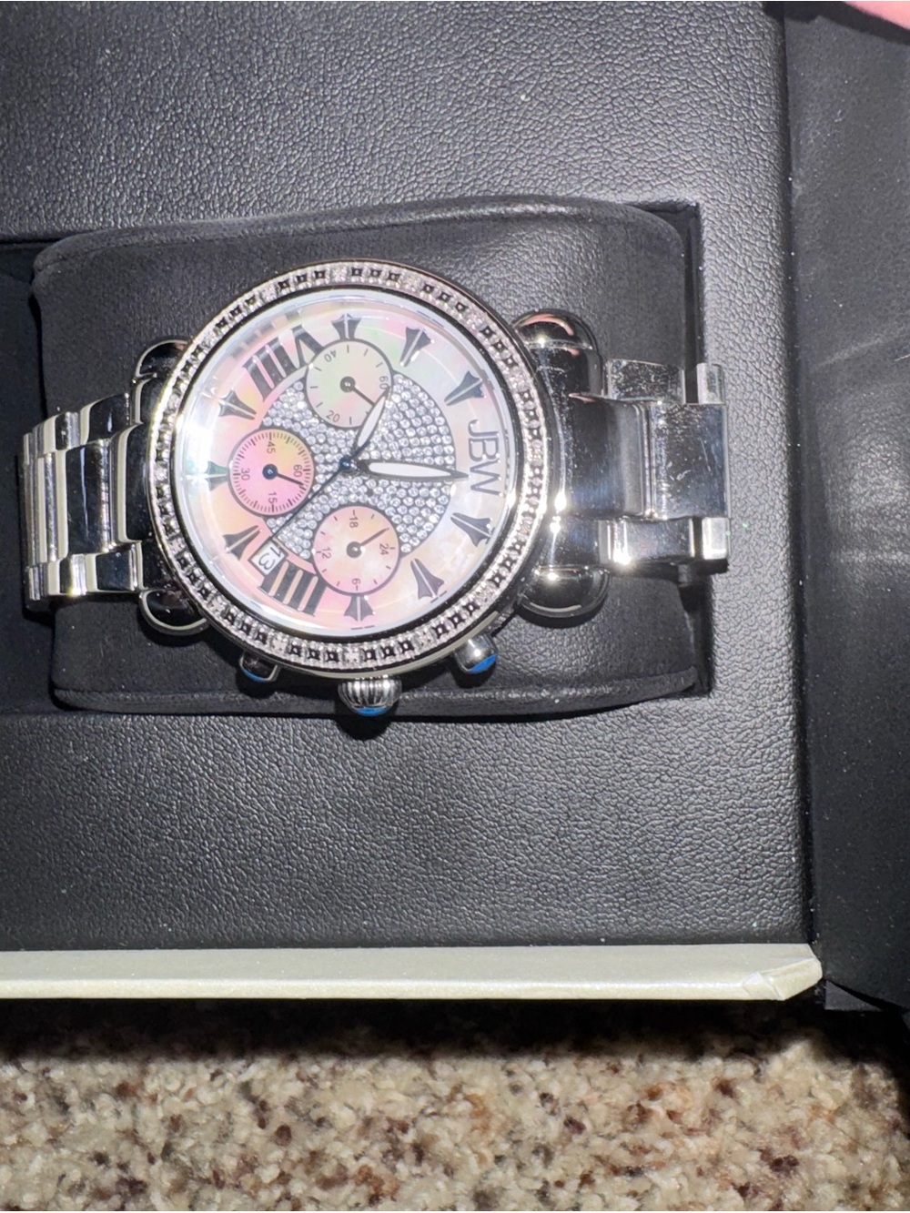 JBW Women's Silver Watch with Iridescent Mother-of-Pearl Dial